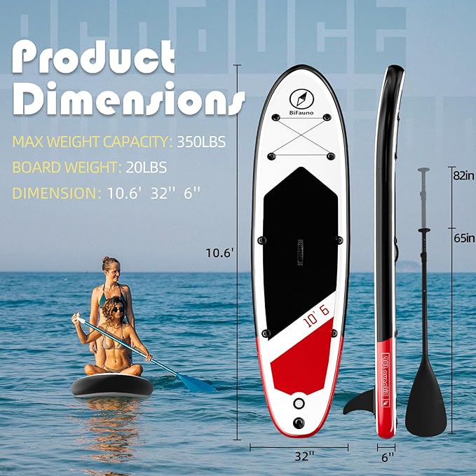 Inflatable Stand Up Paddle Board with SUP Accessories & Backpack. Paddle Boards for Adults. Non-Slip Deck, Wide Stance, Bottom Fin, Double Action Pump.-StrideForce Fitness
