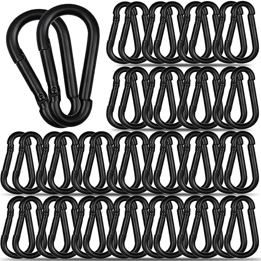 50 PCS 3'' Spring Snap Hook Carabiner, M8 5/16 Inch Galvanized Black Steel Carabiner Clip, 500LBS Holding Capacity Quick Link Clip Keychain for Hammock Dog Leash & Camping Gym-StrideForce Fitness
