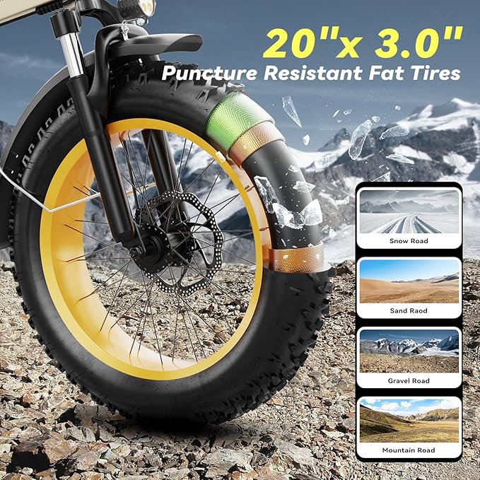 Foldable Electric Bike for Adults, 30+MPH, 48V 20Ah Removable Lithium Battery up to 80Miles, 20" Fat Tire 1000W Peak Motor Dirt Ebike Adult Electric Bicycle for Commute Beach Mountain E Bike-StrideForce Fitness