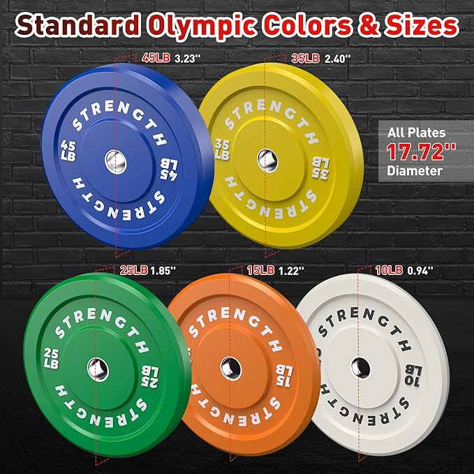 Premium Color-Coded Rubber Bumper Plates Set - 2 Inch Olympic Weight Plates for Home Gym Cross and Strength Training-StrideForce Fitness