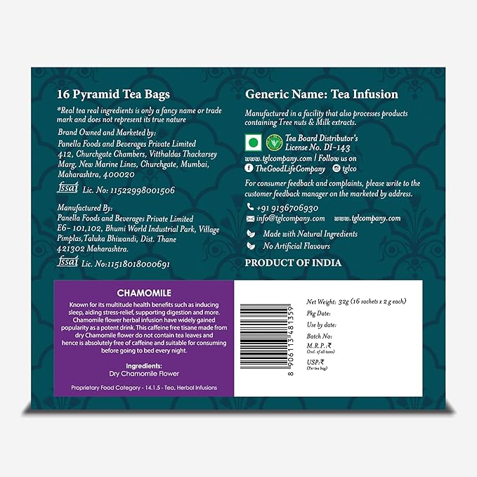 TGL Co. Chamomile Tea – 16 Tea Bags | Herbal Caffeine-Free | Soothing Bedtime Blend | Natural & Calming Chamomile Flowers | Premium Loose Leaf Tea in Pyramid Bags-StrideForce Fitness