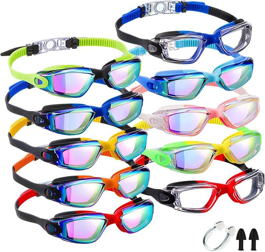 Konohan 10 Pack Swim Goggles Bulk for Kids adult Pool Goggles Anti Fog Silicone No Leak Swimming Glasses for Men Women Youth-StrideForce Fitness