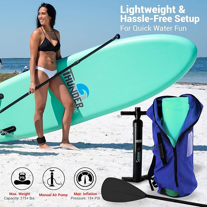 SereneLife Inflatable Stand Up Paddle Board with Premium SUP Accessories – Wide Stable Design with Non-Slip EVA Deck Pad for Adults and Youth of All Skill Levels-StrideForce Fitness