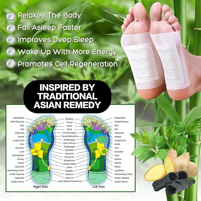100 Pack Foot Pads, Ginger Oil Bamboo Charcoal, Foot Care Patch Message Deep Cleansing for Stress Relief, Better Rest, Feet Health Patches, Relaxing Muscles-StrideForce Fitness