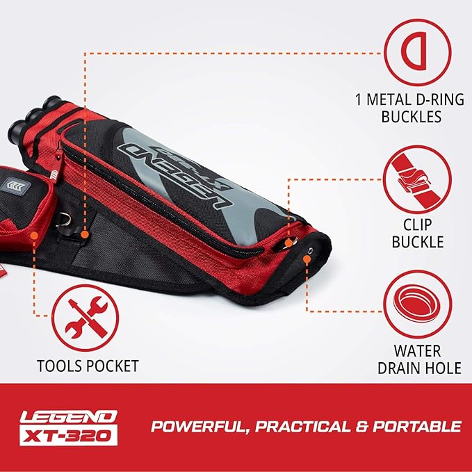 LEGEND XT320 Archery Quivers - Nylon Hip Quivers with 3 Arrow Tube Cases for Target Shooting - Adjustable Waist Belt, T-Slot, Storage Compartments for Accessories, Gear, Tools, Release Tab, Score Card-StrideForce Fitness
