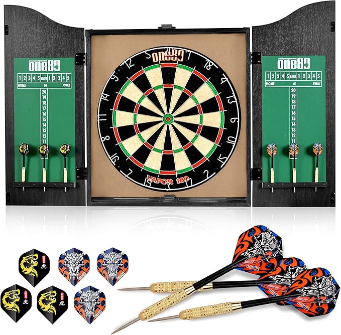 All-in-One Dartgame Center with Self-Healing Sisal/Double-Sided Dartboard & Multifunctional Cabinet 6 Steeltip Darts and Mounting Kit Included-StrideForce Fitness