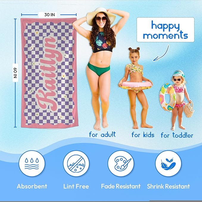 JML Personalized Beach Towel with Name, Custom Flower Beach Towel, Customized Microfiber Pool Towel, Quick Dry & Absorbent Swim Towel for Adult,Anniversary, Birthday, Summer Holiday,Vacation-StrideForce Fitness