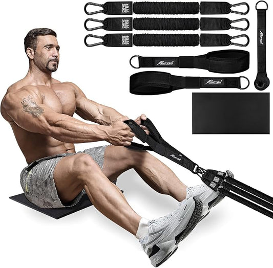Rowing Resistance Bands, Best Replacement for Rowing Machine, Home Gym Workout Equipment for Arms, Shoulders, Core, Back, Glutes and Legs, Rowing Workout, Cardio, Low-Impact, Portable Home Gym