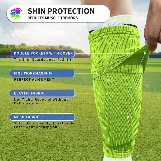 Kids Youth Soccer Shin Guards with Sleeves, Slip in Shinguards Soccer Shin Pads for 3-15 Years Old Boys Girls Child Teens-StrideForce Fitness