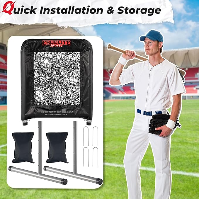 Heavy-Duty 9 Hole Pro Style Baseball & Softball Pitching Net with Strike Zone Target - Adjustable Portable Design for Training, Includes 4 Stakes & 2 Sandbags-StrideForce Fitness