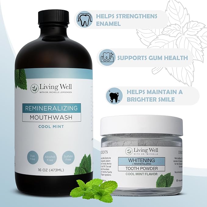 Living Well with Dr. Michelle Remineralizing & Whitening Bundle | Hydroxyapatite Tooth Powder & Cool Mint Mouthwash