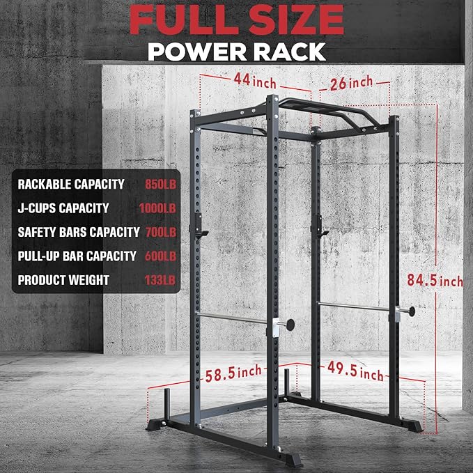 Iron Crush i200 Power Rack – Multi-Function Squat Rack with Solid Safety Bars and J-Hooks – Optional LAT Pulldown, Landmine Attachments - Home Gym Power Cage Bench Rack (Power Rack Only)-StrideForce Fitness