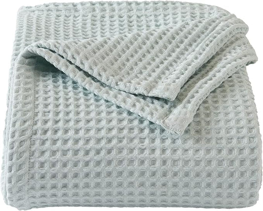 100% Cotton Waffle Weave Bed Blanket | Soft, Breathable, and Lightweight Blanket for All-Season | Perfect for Layering | Brielle Collection (Full/Queen, ICY Blue)-StrideForce Fitness