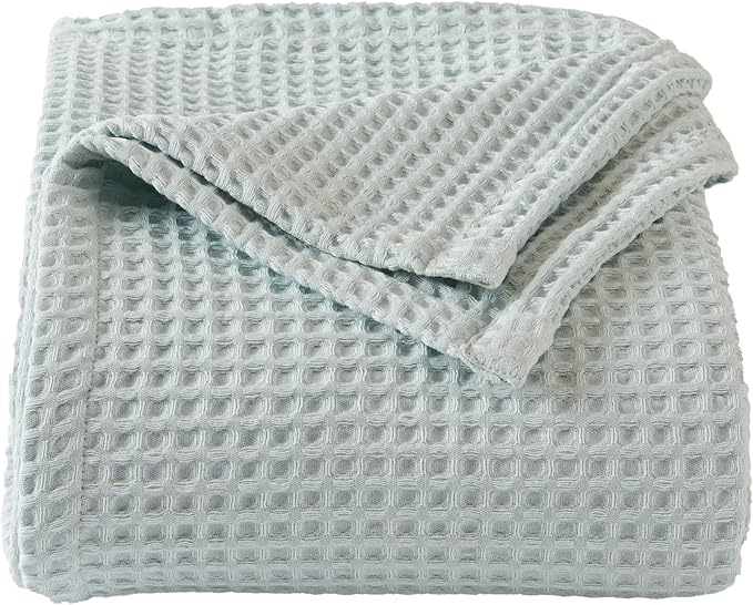 100% Cotton Waffle Weave Bed Blanket | Soft, Breathable, and Lightweight Blanket for All-Season | Perfect for Layering | Brielle Collection (King, ICY Blue)-StrideForce Fitness