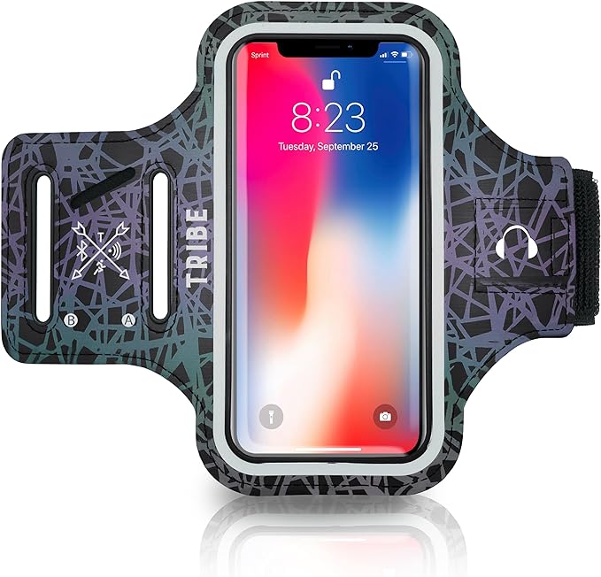 TRIBE Water Resistant Cell Phone Armband Case Running Holder for iPhone Pro Max Plus Mini SE (13/12/11/X/XS/XR/8/7/6/5) Galaxy S Ultra Plus Edge Note (21/20/10/9/8/7/6/5) Adjustable Strap & Key Pocket-StrideForce Fitness