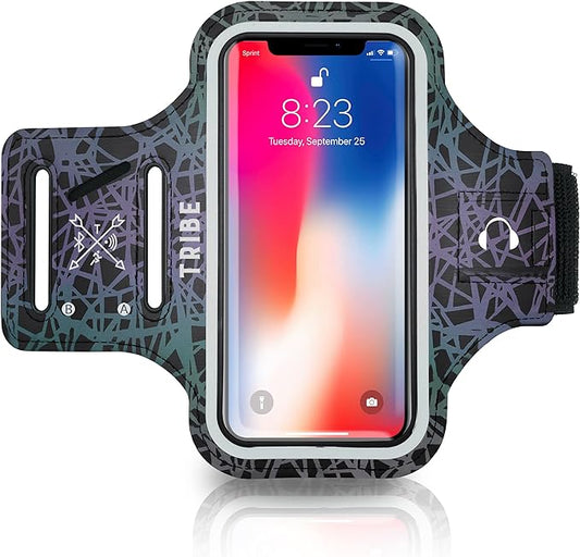 TRIBE Water Resistant Cell Phone Armband Case Running Holder for iPhone Pro Max Plus Mini SE (13/12/11/X/XS/XR/8/7/6/5) Galaxy S Ultra Plus Edge Note (21/20/10/9/8/7/6/5) Adjustable Strap & Key Pocket-StrideForce Fitness