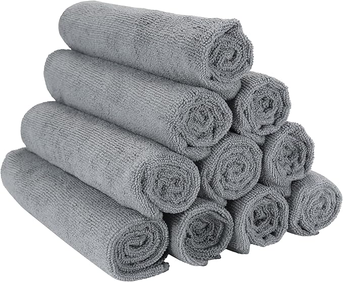 Arkwright Microfiber Gym Towel - Pack of 12 - Super Soft, Quick Dry Workout Sweat Towels, 300 GSM Lightweight & Absorbent for Sports, Working Out, Yoga, and Spa, 16 x 27 in, Grey-StrideForce Fitness