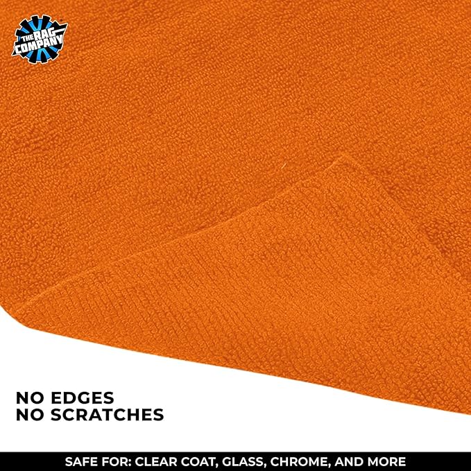 The Rag Company - Edgeless 365 Microfiber Towels (10-Pack) Premium 70/30 Blend, Professional Polishing, Wax Removal, Auto Detailing, 365gsm, 16in x 16in, Orange-StrideForce Fitness