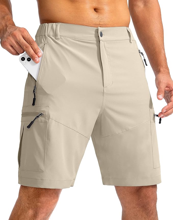 Pudolla Men's Hiking Cargo Shorts 9" Lightweight Outdoor Work Shorts for Men Travel Golf Camping Casual with 5 Zipper Pockets-StrideForce Fitness