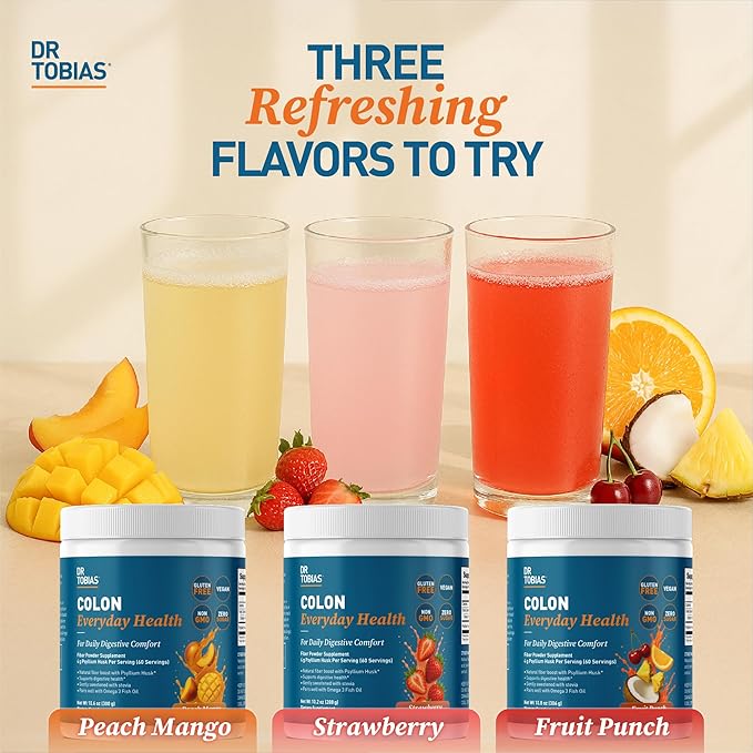 Dr. Tobias Colon Everyday Health - Gut Health for Women & Men - Psyllium Fiber Powder Drink with 4g Psyllium Husk Powder per Serving, Vegan, Gluten Free, Non-GMO, Peach Mango, 60 Servings-StrideForce Fitness