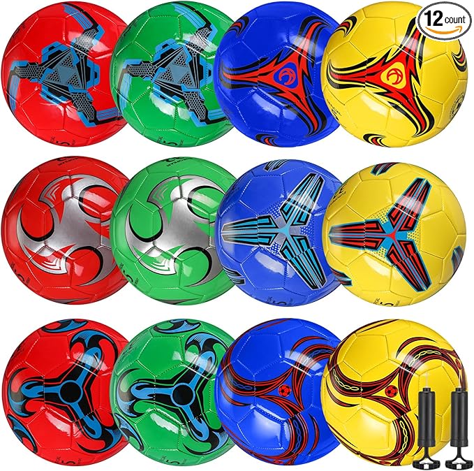12 Pcs Soccer Balls for Teen Adult Bulk Deflated Soccer Ball with Pump Size 5 Indoor Outdoor Training Practice for School Sports Game Birthday Gifts Party Back to School-StrideForce Fitness
