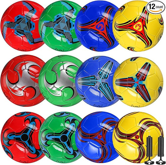 12 Pcs Soccer Balls for Teen Adult Bulk Deflated Soccer Ball with Pump Size 5 Indoor Outdoor Training Practice for School Sports Game Birthday Gifts Party Back to School-StrideForce Fitness