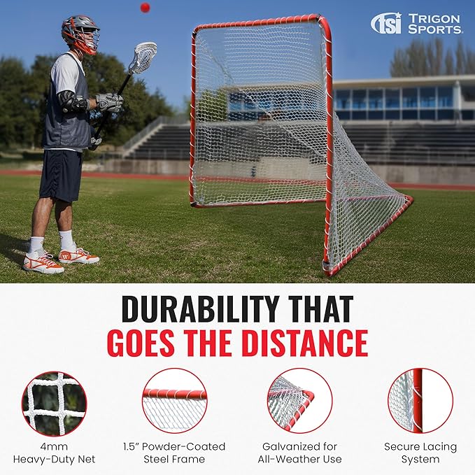 Trigon Sports Lacrosse Goal, 72” x 72” Portable Lacrosse Nets for Backyard, Steel Frame Lax Goal Hockey Soccer Training Equipment for Practice & Accuracy-StrideForce Fitness