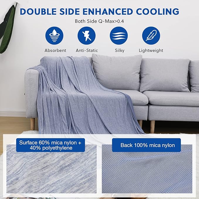 HOMFINE Cooling Blankets for Hot Sleepers - Summer Blanket Thin Lightweight Breathable Soft Double Side Enhanced Cooling for Bed Couch Sofa, Keep Cool for Night Sweats (Blue, 50 x 70 inches)-StrideForce Fitness