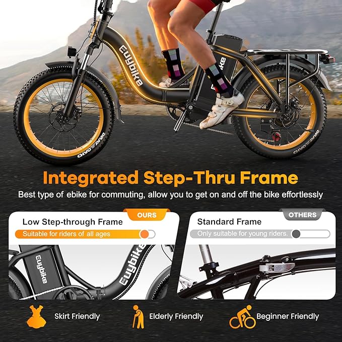 Folding Electric Bike for Adults with Peak 1000W Motor, 48V 20AH Battery up to 30MPH 80 Miles, 20" Fat Tire All Terrain Ebike, Front Suspension 7-Speed Commuter E Bike, Step-Thru, UL Certified-StrideForce Fitness