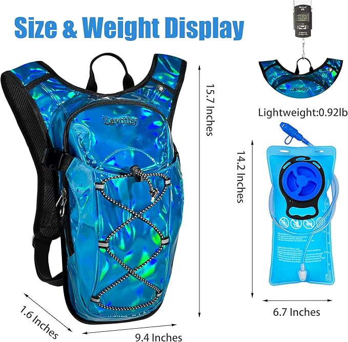 Reflective Hydration Backpack, Hydration Pack - Water Backpack with 2L/3L Hydration Bladder, Essential for Festivals - Rave Hydration Pack for Hiking, Running, Cycling, and Festivals-StrideForce Fitness