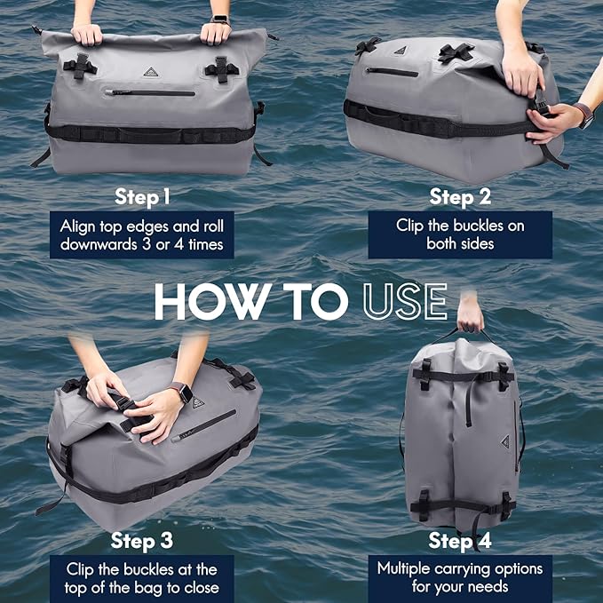 Haimont Large Waterproof Duffel Backpack Roll-Top Heavy Duty Dry Duffle Bag for Boating, Travel, Motorcycle, Kayaking, Camping, 60L-StrideForce Fitness