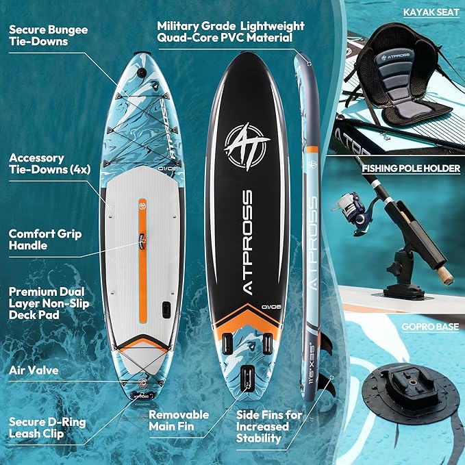 11'6"x35" Inflatable Paddle Board, 450lbs Extra Wide Stand Up Paddleboard for Adults with Premium SUP Accessories Kit & Backpack, Blow Up Kayak Non-Slip Stable Deck Boat for Yoga Fishing Surf-StrideForce Fitness