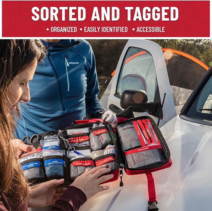 Surviveware 98 Pcs Comprehensive Premium Survival First Aid Kit - Medical Emergency Kit for Travel Camping Gear, Home Essentials & Outdoor Emergencies - HSA & FSA Eligible Survival Kit-StrideForce Fitness