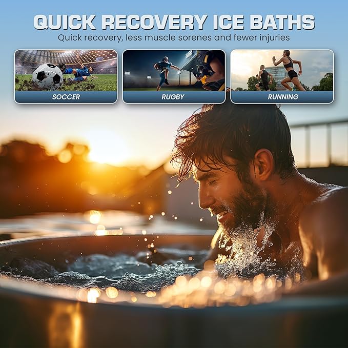 17-Piece XL Portable Ice Bath Tub for Adults -105 Gal 5-Layer Cold Plunge Tub with Water Chiller Included & Thermometer, Inflatable Ice Bath Tub w/ 400L Capacity, Athletes Indoor/Outdoor Recovery-StrideForce Fitness
