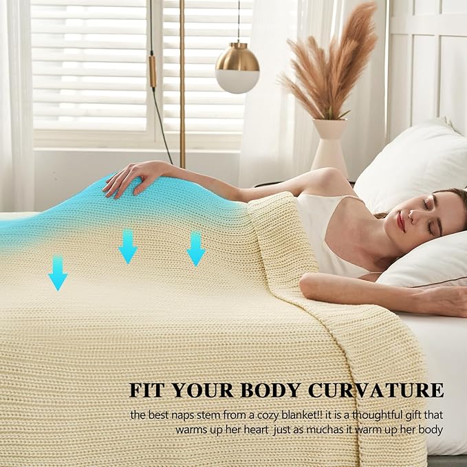 L'AGRATY Heavy Weighted Blanket - 50"x60", 10lbs Cooling Chunky Knit, Braided Crochet Throw with Thick Cable Yarn, Machine Washable-StrideForce Fitness