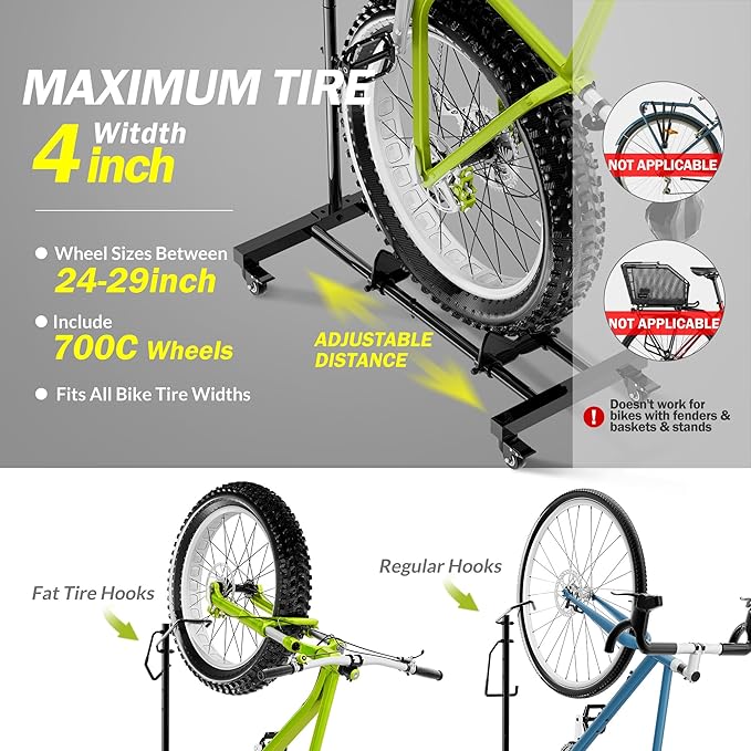 Vertical Bike Parking Stand - Adjustable Height for 29" Wheels, Space-Saving & Freestanding Bike Rack for MTB/Road Bikes,No-Drill Installation Indoor Bike Storage for Apartments & Garages-StrideForce Fitness
