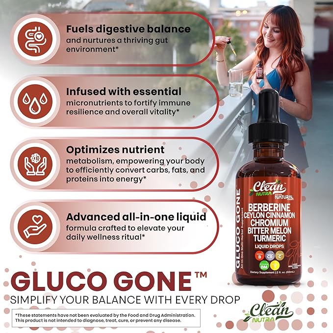 Clean Nutra Berberine with Ceylon Cinnamon Supplement Liquid Drops + Bitter Melon Extract, Glucomannan, Gymnema, Chromium, Turmeric, Organic Panax Ginseng, Moringa GLP-1 Support-StrideForce Fitness