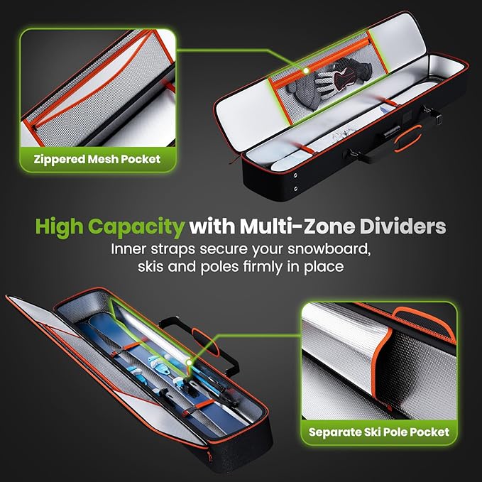 Padded Snowboard Bag, Waterproof Snowboard Travel Bags for Air Travel Flying - 1680D Reinforced, with Mesh Pocket, Ski Pole Pocket-StrideForce Fitness