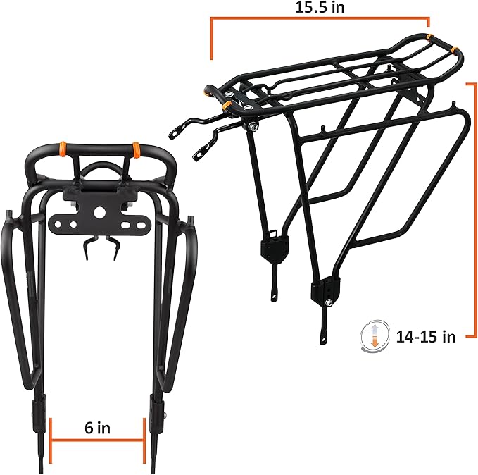 Ibera Bike Rack - Bicycle Touring Carrier Plus+ for Disc Brake/Non-Disc Brake Mount, Fat Tire Bikes, Frame-Mounted for Heavier Top & Side Loads, Height Adjustable for 26"-29" Frames-StrideForce Fitness