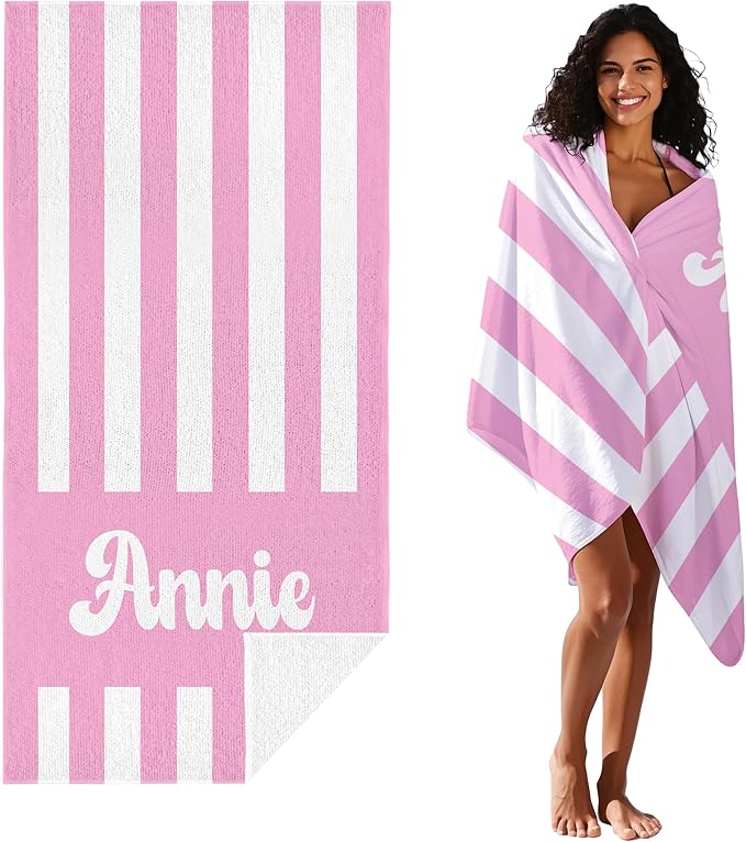 JML Personalized Beach Towel with Name, Custom Cabana Stripe Beach Towel, Customized Microfiber Pool Towel, Quick Dry & Absorbent Swim Towel for Adult,Mother's Day, Birthday, Summer Holiday,Vacation-StrideForce Fitness