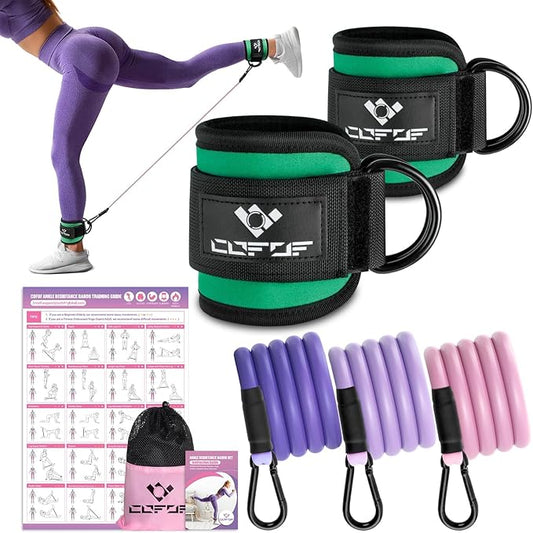 Ankle Resistance Bands With Cuffs for Working Out, Kickbacks, Hip, Leg and Glute Exercise - Training Poster Included - for Women