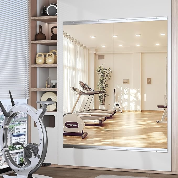 Hasipu Home Gym Mirror 55" L x 24" W - 2PCS Large Full Body Mirror for Yoga, Wall-Mounted Mirrors for Fitness, Garage, Dance Studio, 0.16in Tempered Glass Frameless-StrideForce Fitness