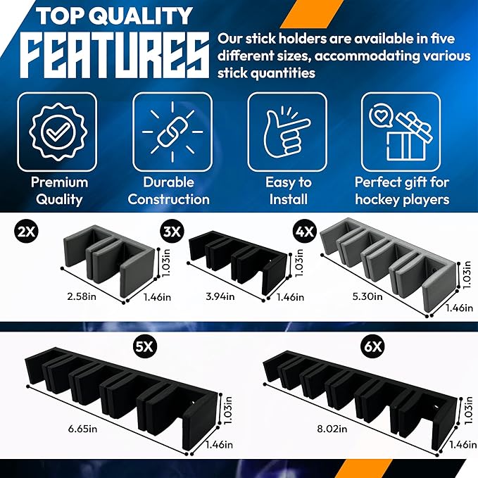 Wall Mount Hockey Stick Holder | Ice Hockey Stick Organizer (Black, 2 Stick Wall Mount)-StrideForce Fitness