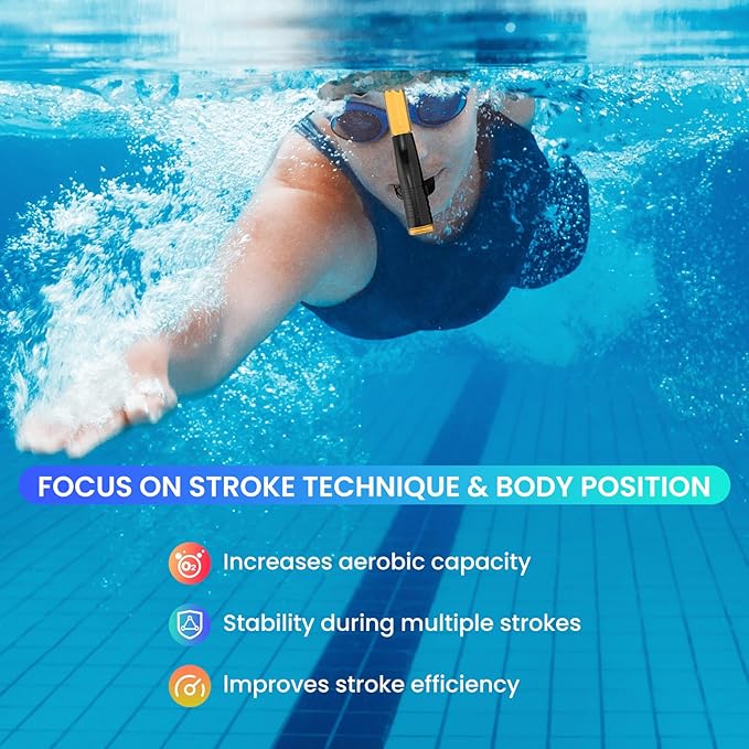 Swimmer's Snorkel for Lap Swimming, Adult Snorkeling Gear Swim Training, Center-Mount Silicone Mouthpiece One-Way Purge Valve in Pool and Open Water-StrideForce Fitness