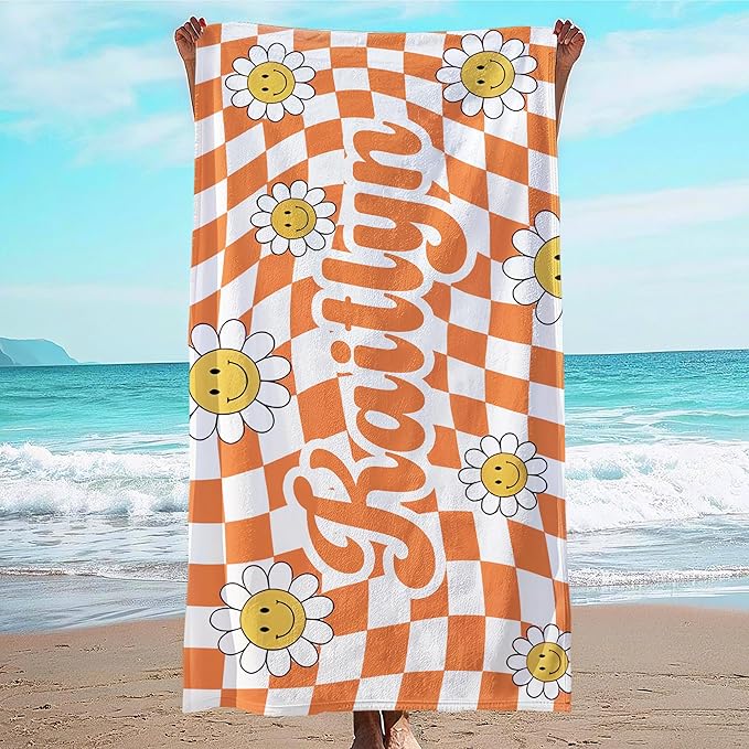 JML Personalized Beach Towel with Name, Custom Flower Beach Towel, Customized Microfiber Pool Towel, Quick Dry & Absorbent Swim Towel for Adult,Anniversary, Birthday, Summer Holiday,Vacation-StrideForce Fitness