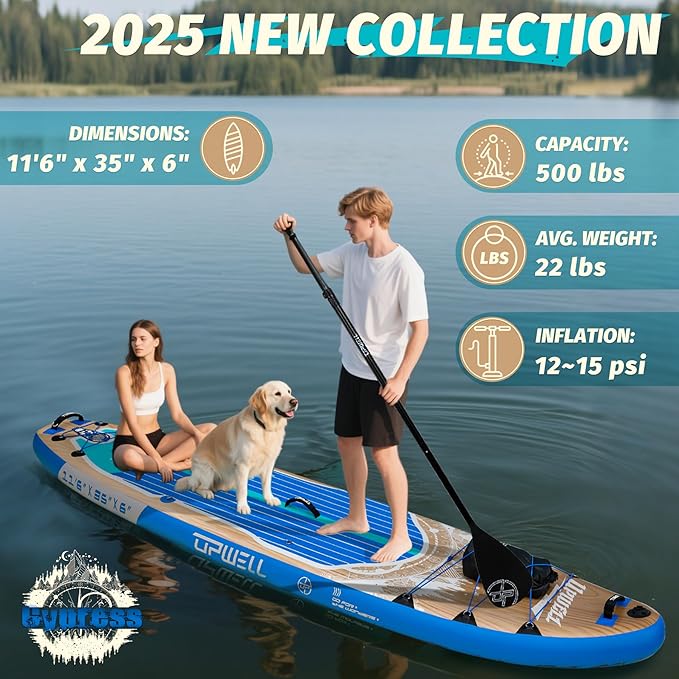 UPWELL 10'6"/11'/11'6" Inflatable Paddle Board, Stand Up Paddlboard for Youth & Adults, Stable Design, Premium SUP Accessories, Backpack, Leash, Hand Pump, Fins-StrideForce Fitness