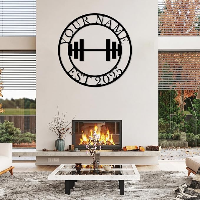 Personalized Metal Gym Sign, Custom Fitness Metal Wall Decor, Yoga Room Sign, fitness room decor, home gym decor, gifts for sports lovers, black metal-StrideForce Fitness