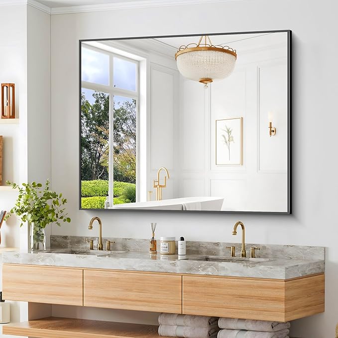 Bathroom Mirror,40x48 inch Bathroom Mirrors for Over Sink,Large Wall Mirror for Bathroom Wall Mounted Rectangle Mirrors,Black Vanity Mirror for Living Room,Bedroom Entryway,Horizontal/Vertical-StrideForce Fitness