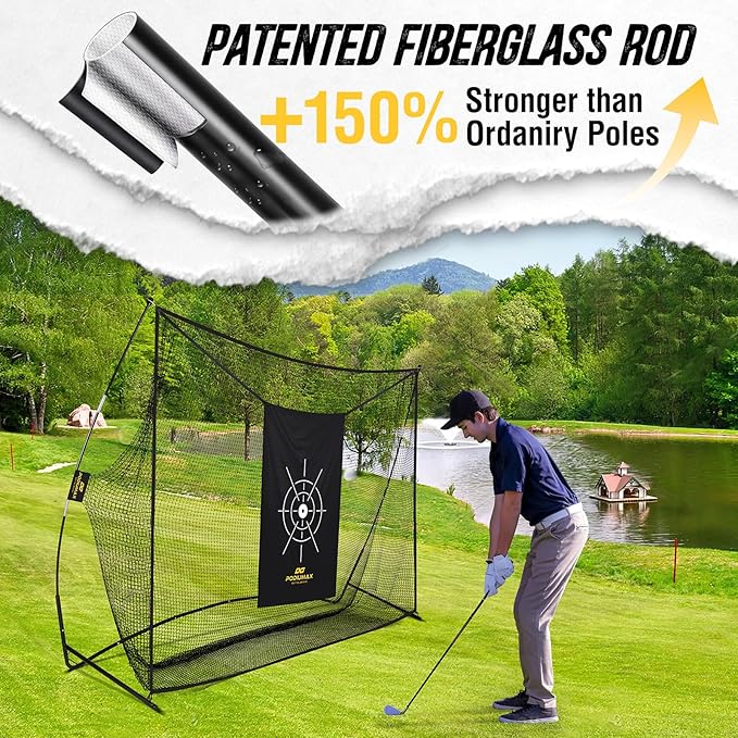 PodiuMax Golf Net, 10x7ft Golf Practice Net with Noise Reduce Silk Target Driving Real Balls, Hitting Nets for Backyard Garage, Improve Chipping Putting Pitching, Gift for Men & Golfers-StrideForce Fitness