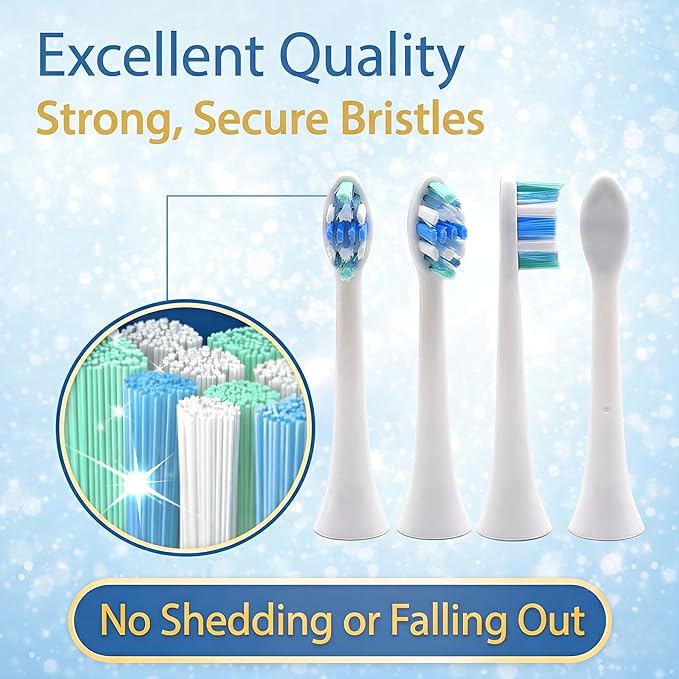 8 Pack Replacement Toothbrush Heads Compatible with Philips Sonicare Electric Handles, High Density Bristles for Plaque Control & Gum Health, Standard Size Click-on System, White